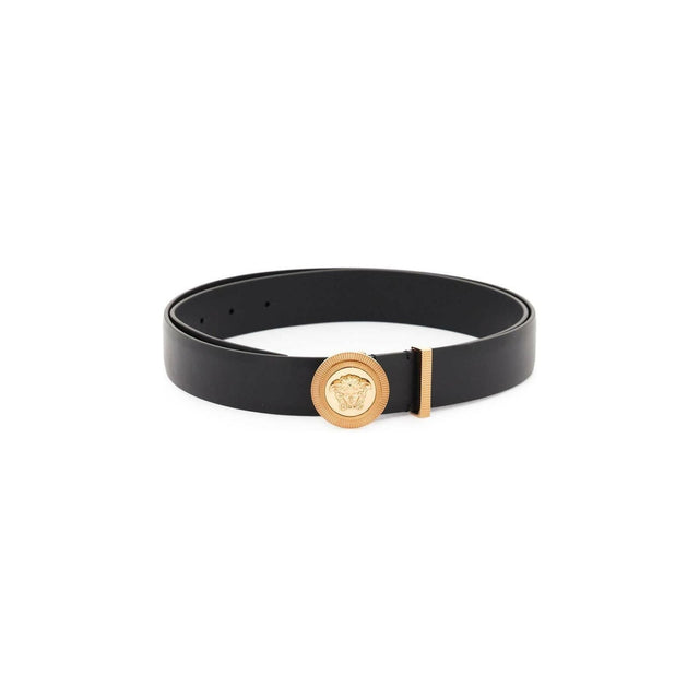 Black Leather Medusa Biggie Belt With Gold-Tone Buckle VERSACE JOHN JULIA.