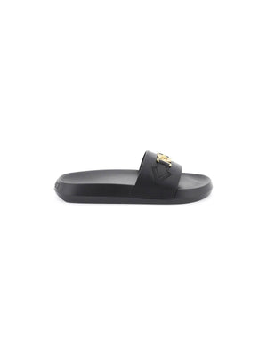 Black Leather Medusa Biggie Slides With Greca Pattern VERSACE JOHN JULIA.