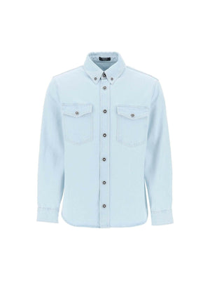 Light Blue Medusa Stone-Washed Denim Shirt VERSACE JOHN JULIA.