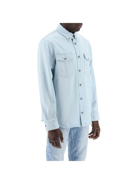 Light Blue Medusa Stone-Washed Denim Shirt VERSACE JOHN JULIA.