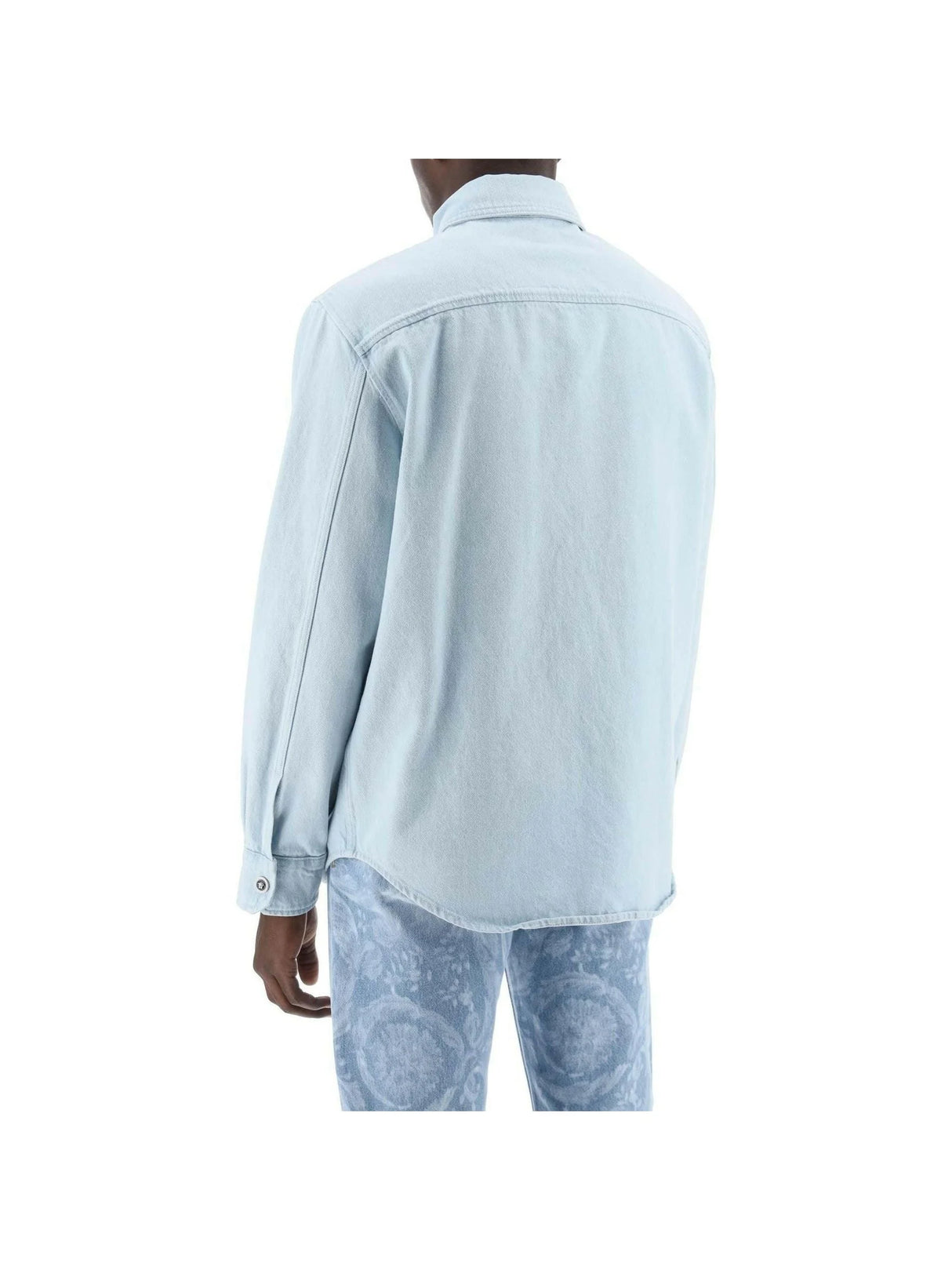 Light Blue Medusa Stone-Washed Denim Shirt VERSACE JOHN JULIA.