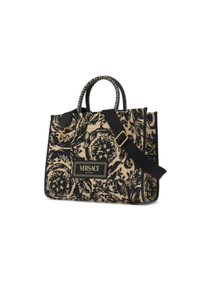 VERSACE-Medium Raffia Barocco Athena Print Tote Bag-JOHN JULIA