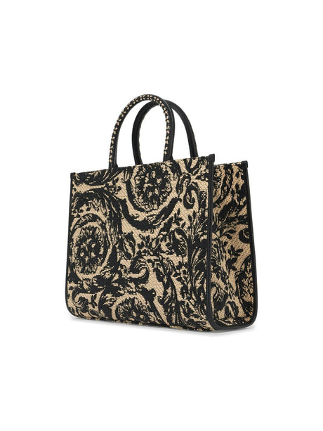 VERSACE-Medium Raffia Barocco Athena Print Tote Bag-JOHN JULIA