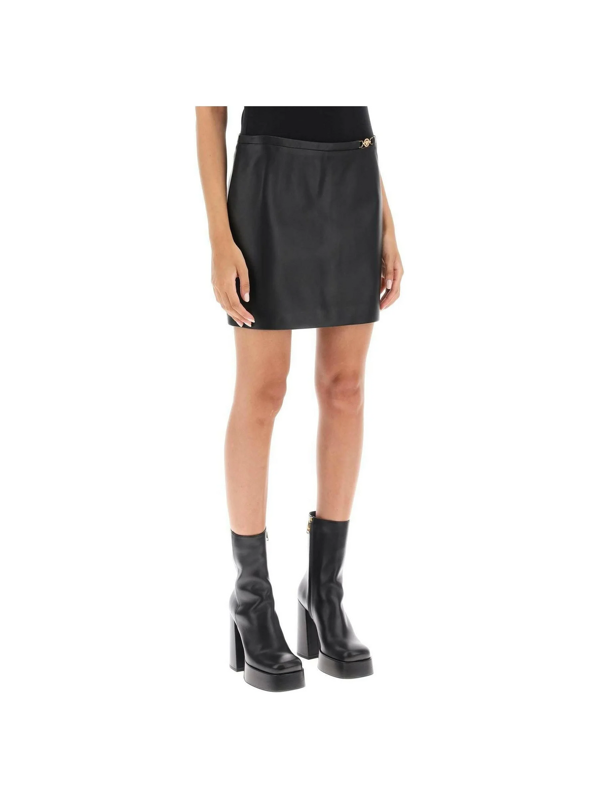 VERSACE-Medusa 95 Leather Mini Skirt-JOHN JULIA