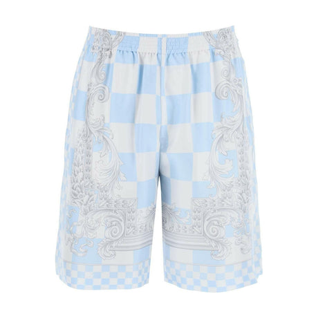 Blue Medusa Contrasto Silk Shorts VERSACE JOHN JULIA.