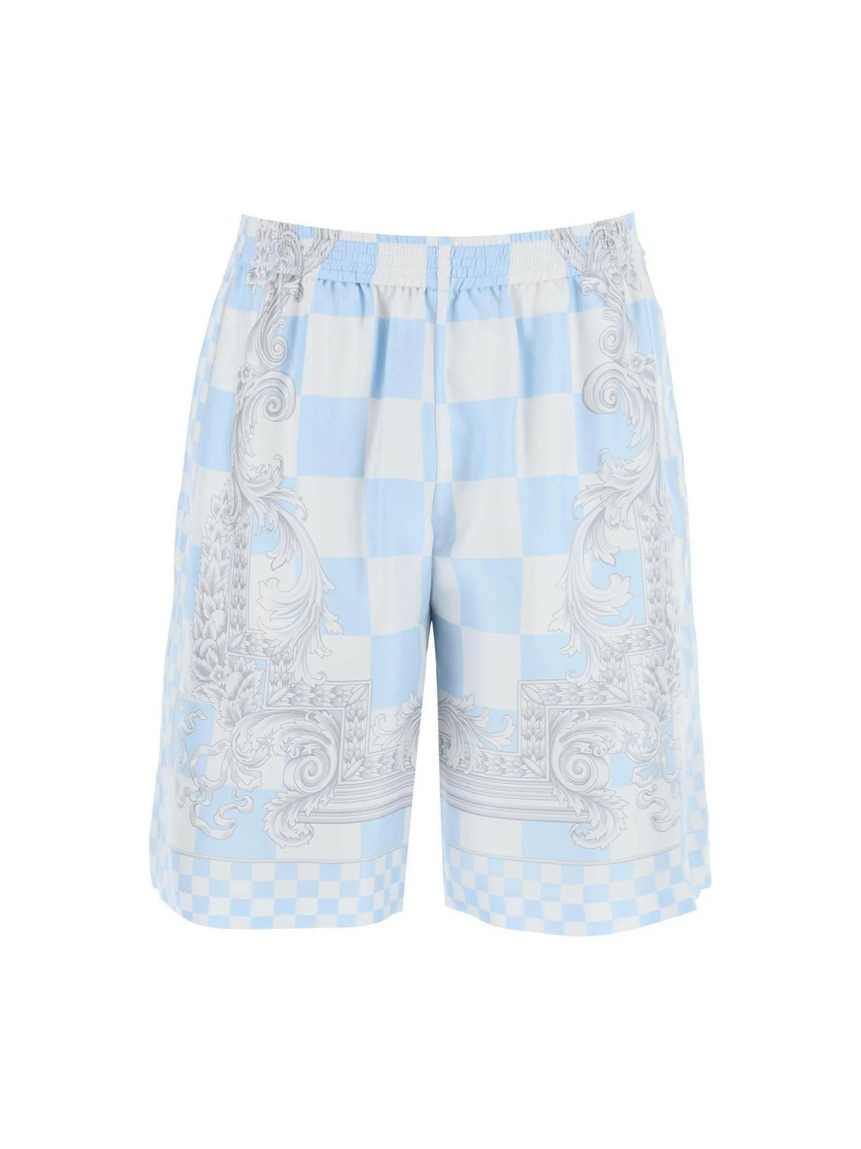 Blue Medusa Contrasto Silk Shorts VERSACE JOHN JULIA.