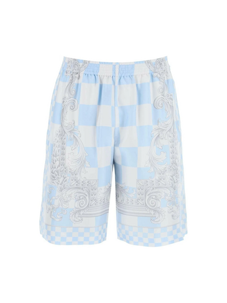 Blue Medusa Contrasto Silk Shorts VERSACE JOHN JULIA.