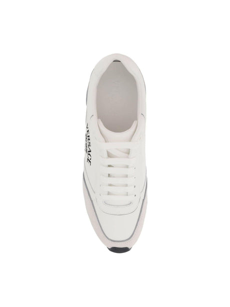 White Smooth And Suede Leather Milano Runner Sneakers With Embroidered Lettering VERSACE JOHN JULIA.