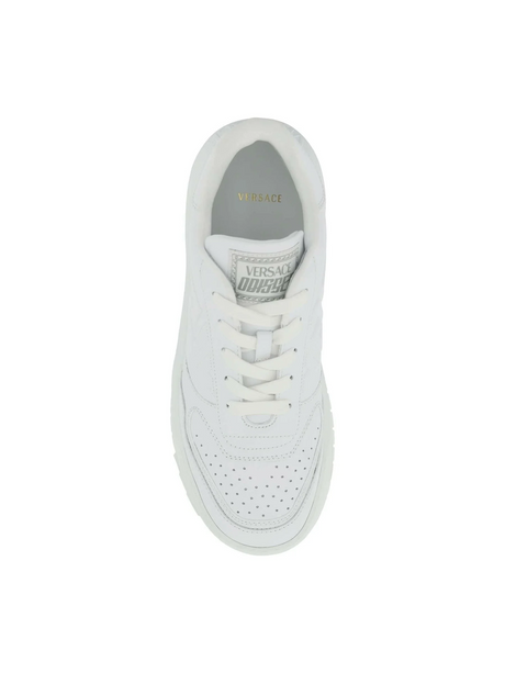 Optical White Leather Odissea Sneakers With Lettering Print On Heel VERSACE JOHN JULIA.