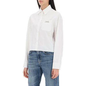 Optical White Cotton Poplin Barocco Cropped Shirt With Medusa '95 Detail VERSACE JOHN JULIA.