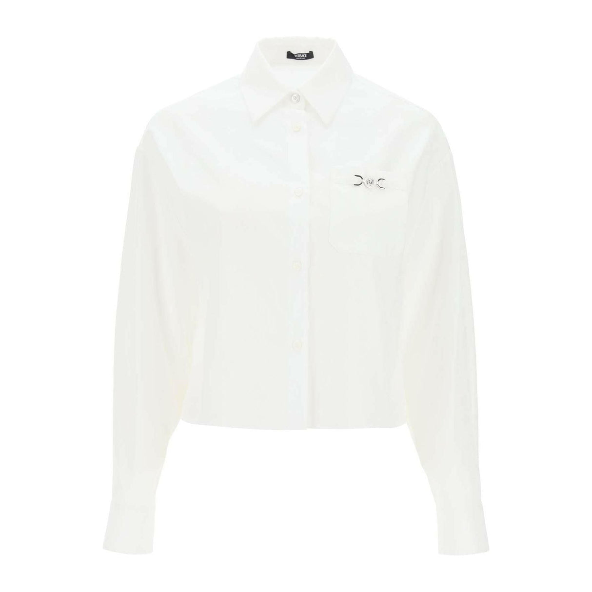 Optical White Cotton Poplin Barocco Cropped Shirt With Medusa '95 Detail VERSACE JOHN JULIA.