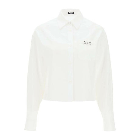 Optical White Cotton Poplin Barocco Cropped Shirt With Medusa '95 Detail VERSACE JOHN JULIA.