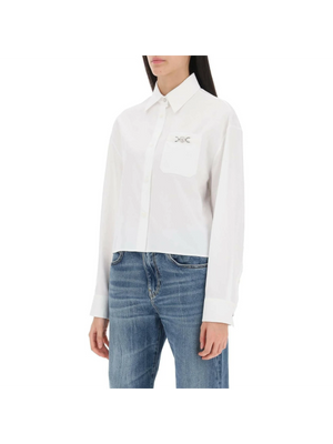 Optical White Cotton Poplin Barocco Cropped Shirt With Medusa '95 Detail VERSACE JOHN JULIA.