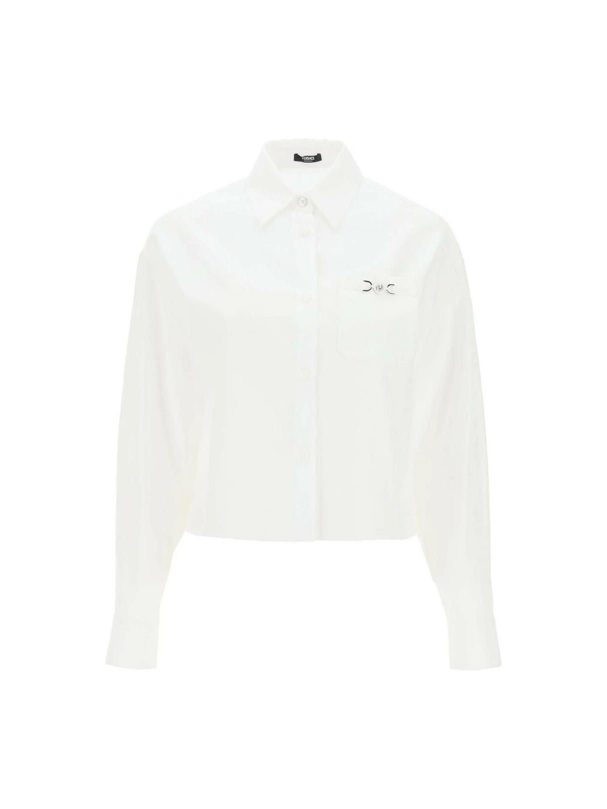 Optical White Cotton Poplin Barocco Cropped Shirt With Medusa '95 Detail VERSACE JOHN JULIA.