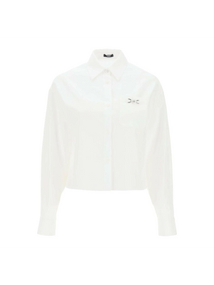 Optical White Cotton Poplin Barocco Cropped Shirt With Medusa '95 Detail VERSACE JOHN JULIA.