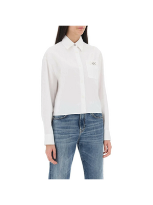 Optical White Cotton Poplin Barocco Cropped Shirt With Medusa '95 Detail VERSACE JOHN JULIA.