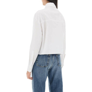 Optical White Cotton Poplin Barocco Cropped Shirt With Medusa '95 Detail VERSACE JOHN JULIA.