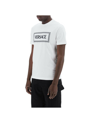 Optical White Embroidered Logo Cotton T-Shirt VERSACE JOHN JULIA.