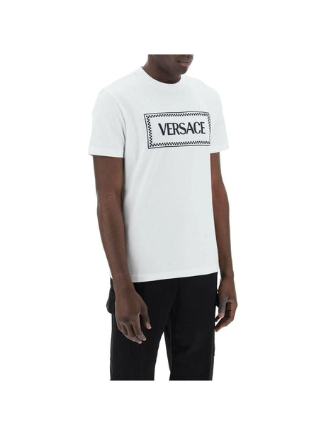 Optical White Embroidered Logo Cotton T-Shirt VERSACE JOHN JULIA.