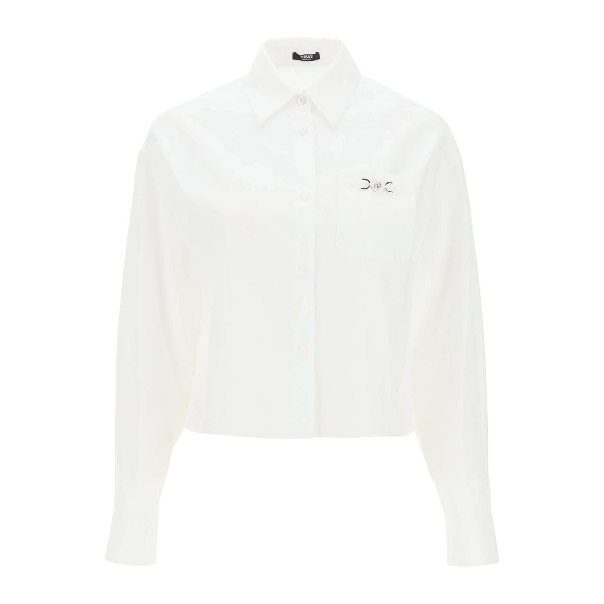 Optical White Cotton Poplin Barocco Cropped Shirt With Medusa '95 Detail VERSACE JOHN JULIA.