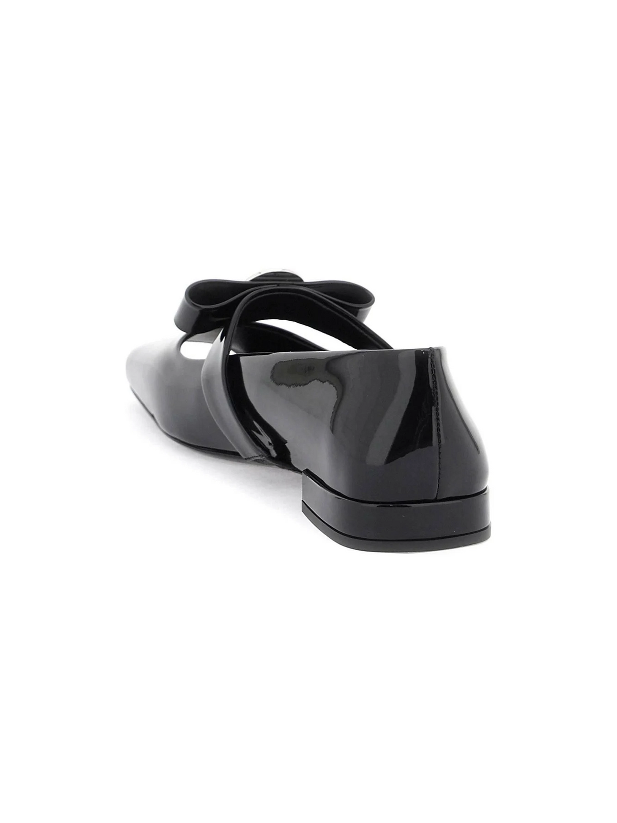 Black Patent Leather Open Toe Ballet Flats With Gianni Ribbon VERSACE JOHN JULIA.