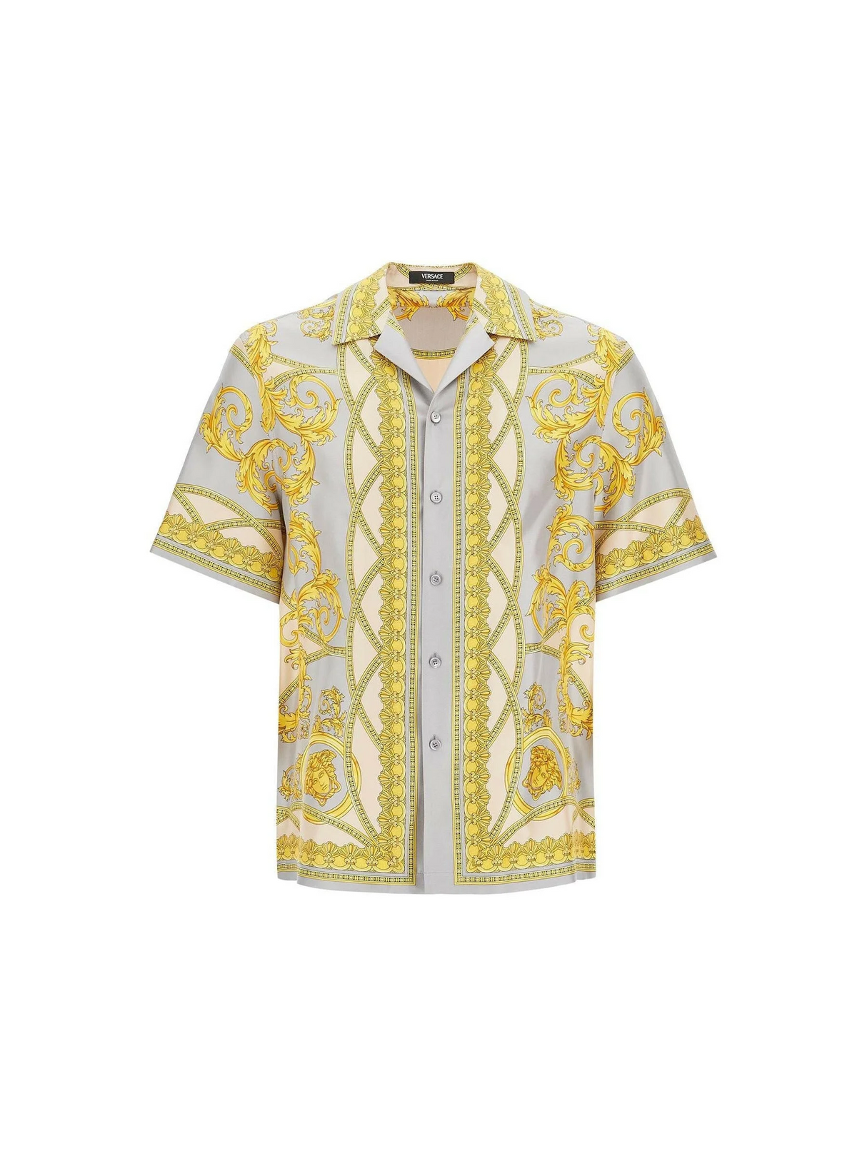 "Printed Silk Bowling Shirt From The Gods' Collection.