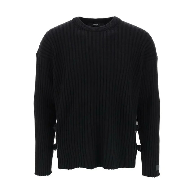 Ribbed Knit Sweater With Leather Straps VERSACE JOHN JULIA.