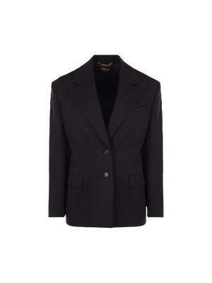 Single-breasted Wool Gabardine Oversized Jacket-VERSACE-JOHN JULIA