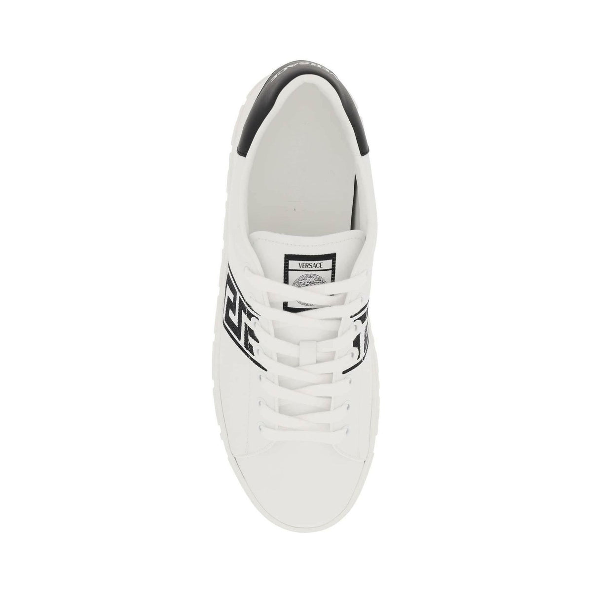 White Black Greca Sneakers With Contrasting Embroidered Motif VERSACE JOHN JULIA.