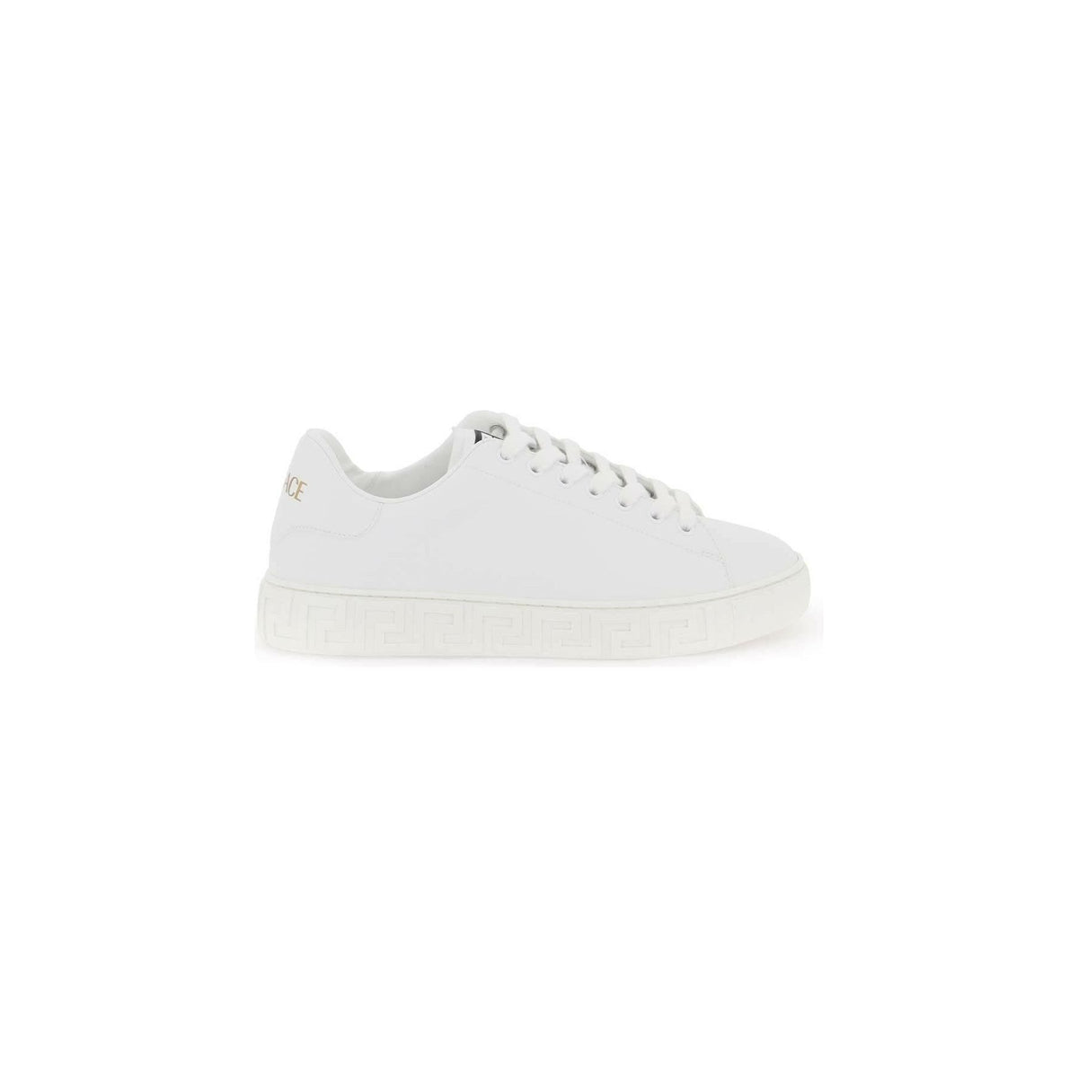 White Faux Leather Greca Sneakers With Embossed Motif VERSACE JOHN JULIA.