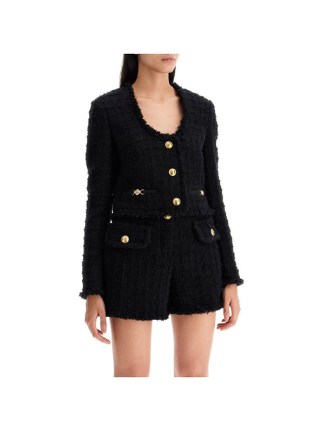 Wool and Mohair Tweed Short Jacket Medusa Buttons - Women > Clothing > Jackets and Blazers > Blazers and gilets