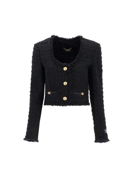 Wool and Mohair Tweed Short Jacket Medusa Buttons - Women > Clothing > Jackets and Blazers > Blazers and gilets