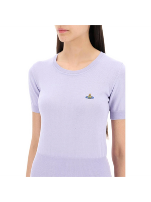 Lavender Bea Short Sleeve Cotton Sweater With Orb Embroidery VIVIENNE WESTWOOD JOHN JULIA.