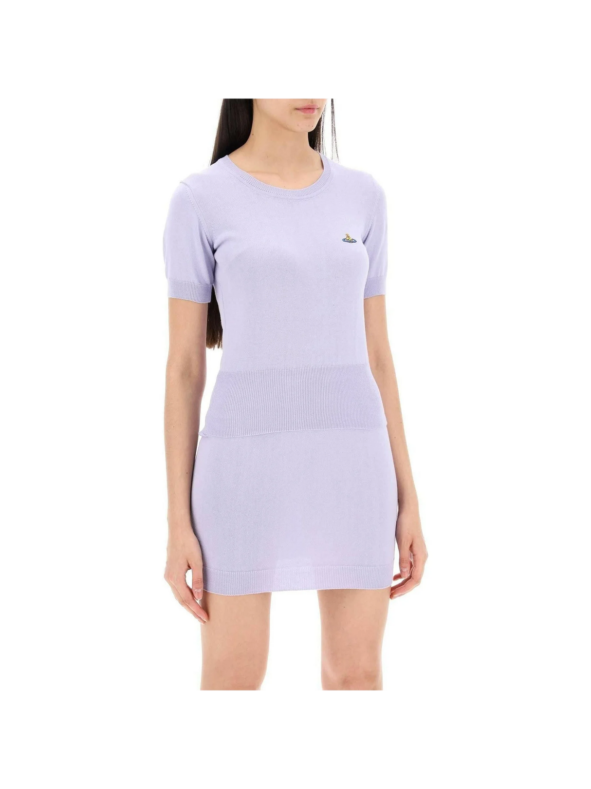 Lavender Bea Short Sleeve Cotton Sweater With Orb Embroidery VIVIENNE WESTWOOD JOHN JULIA.