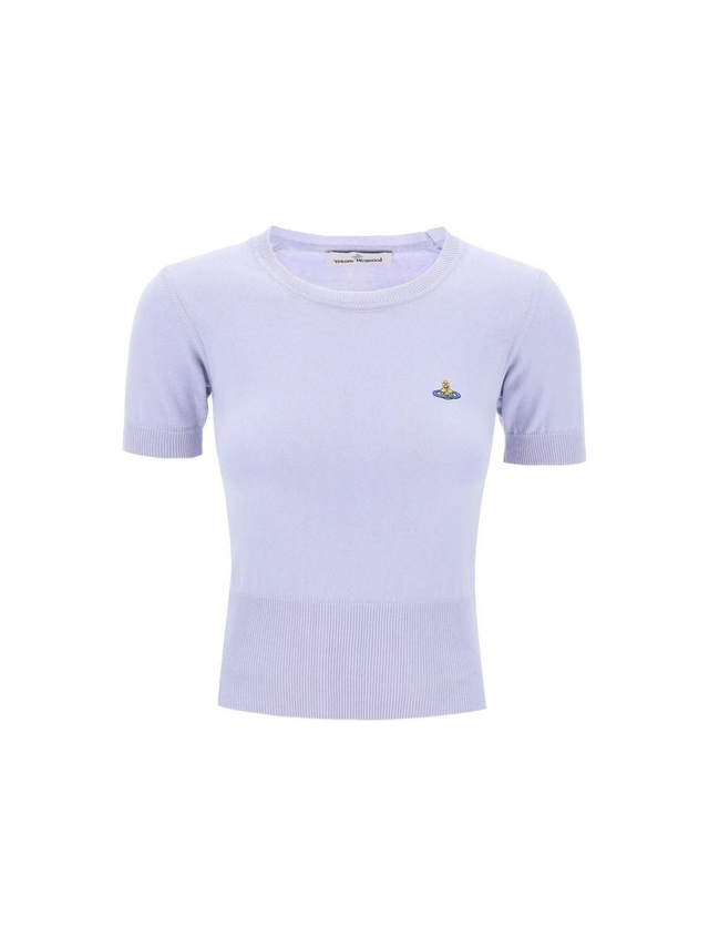 Lavender Bea Short Sleeve Cotton Sweater With Orb Embroidery VIVIENNE WESTWOOD JOHN JULIA.