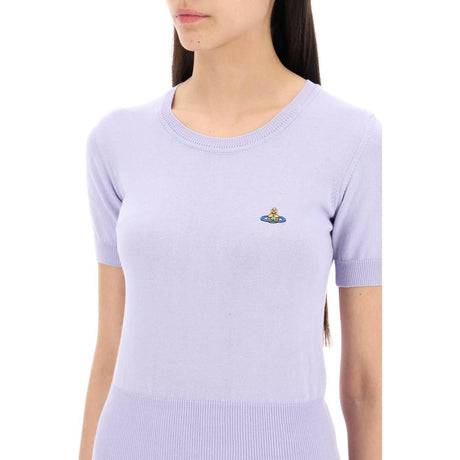 Lavender Bea Short Sleeve Cotton Sweater With Orb Embroidery VIVIENNE WESTWOOD JOHN JULIA.