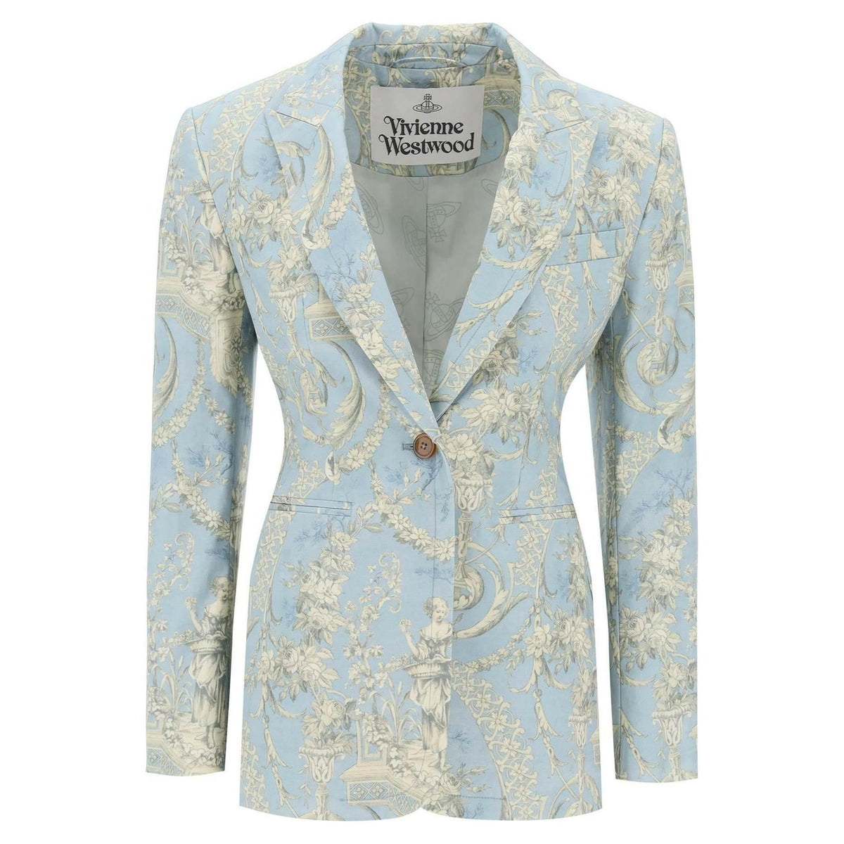 Light Blue Cotton Canvas Lauren Single-Breasted Jacket With Toile De Jouy Print VIVIENNE WESTWOOD JOHN JULIA.