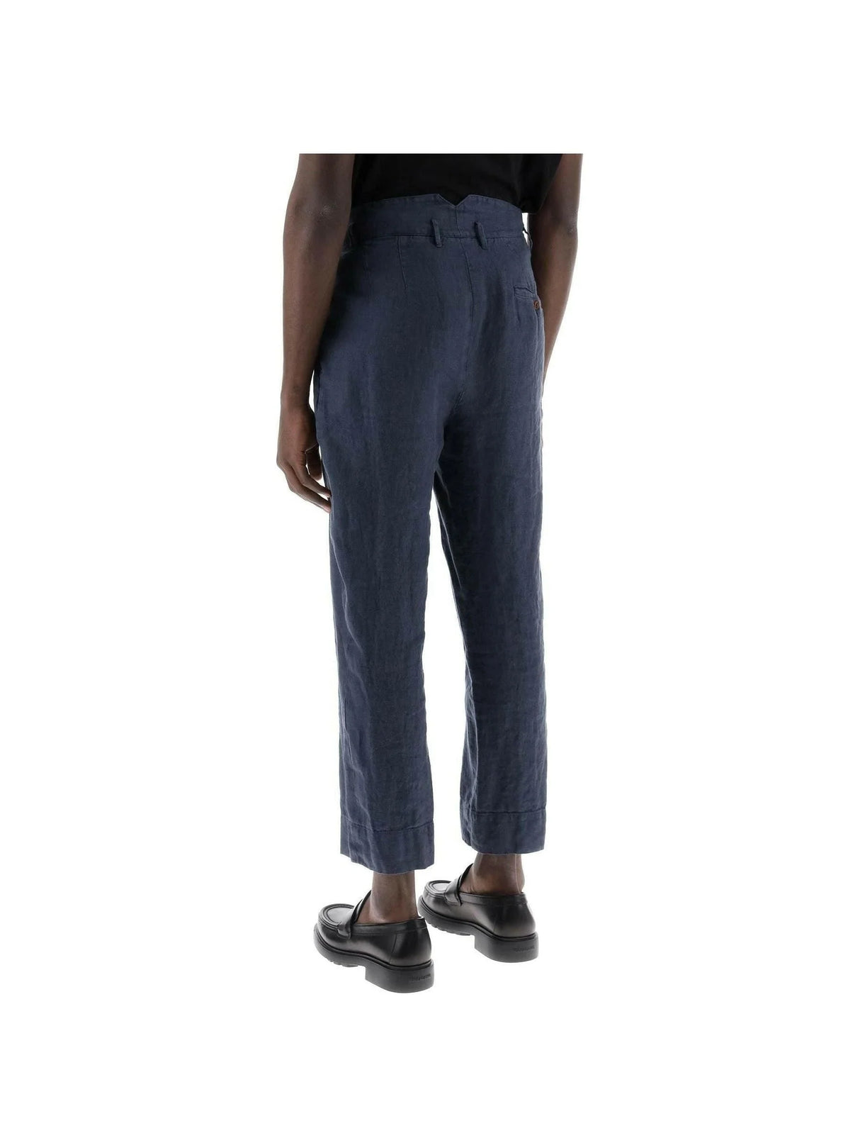 VIVIENNE WESTWOOD-Navy Dyed Linen Cropped Cruise Pants-JOHN JULIA