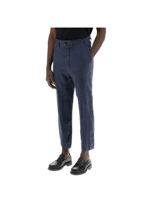 VIVIENNE WESTWOOD-Navy Dyed Linen Cropped Cruise Pants-JOHN JULIA