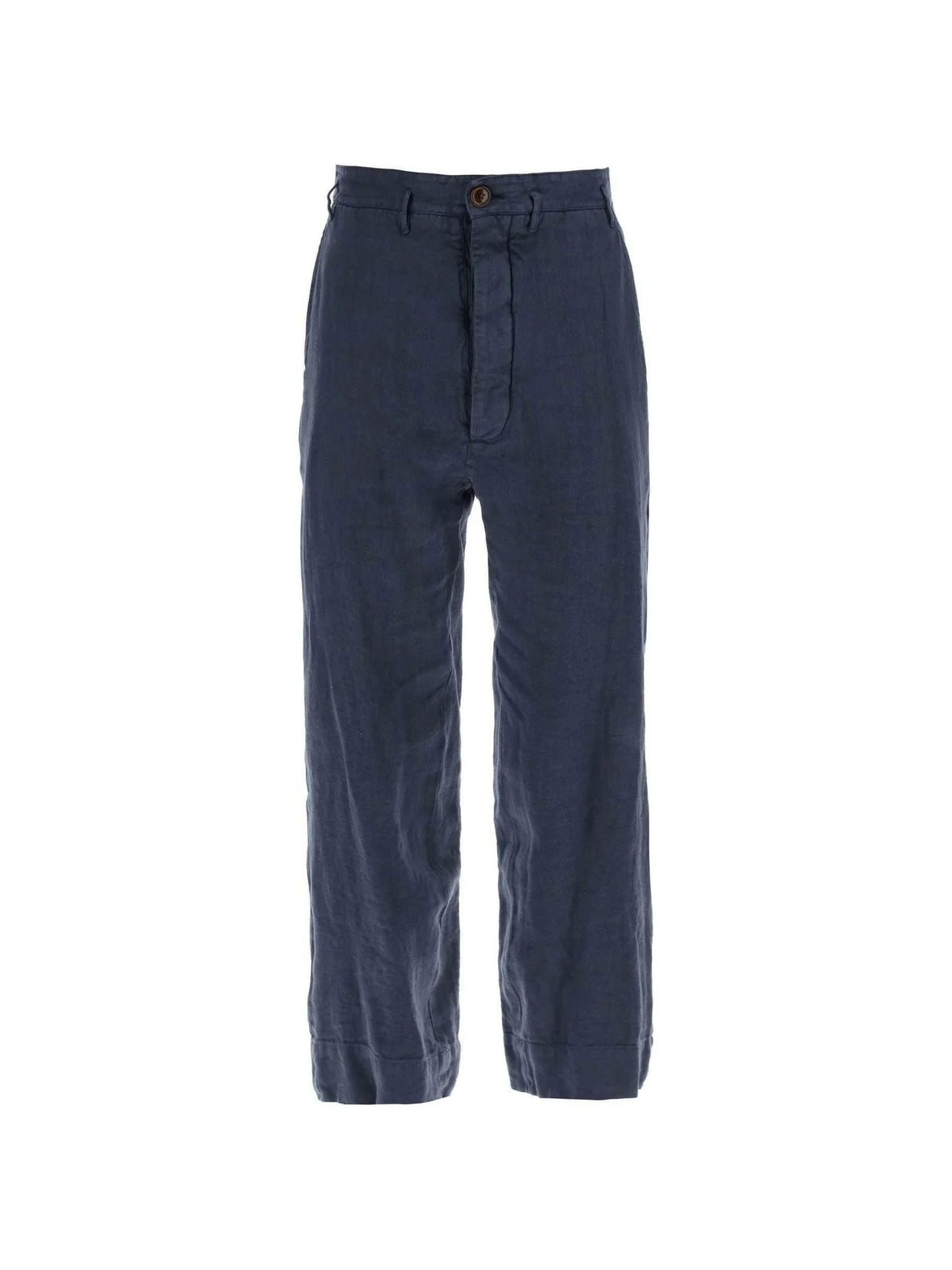 VIVIENNE WESTWOOD-Navy Dyed Linen Cropped Cruise Pants-JOHN JULIA