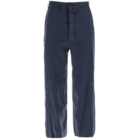 VIVIENNE WESTWOOD-Navy Dyed Linen Cropped Cruise Pants-JOHN JULIA