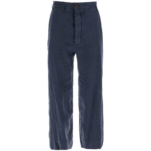 Navy Dyed Linen Cropped Cruise Pants VIVIENNE WESTWOOD JOHN JULIA.