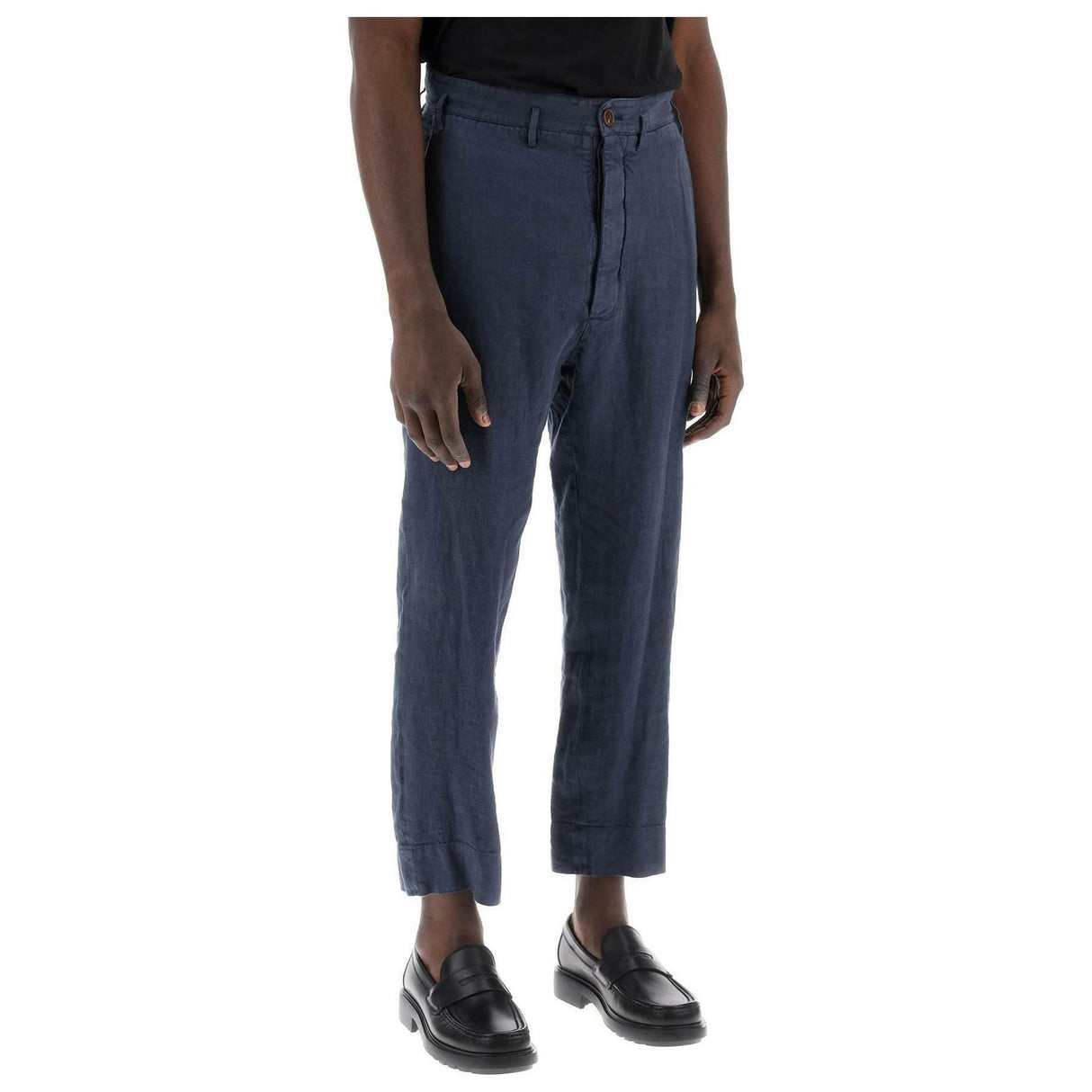 Navy Dyed Linen Cropped Cruise Pants VIVIENNE WESTWOOD JOHN JULIA.