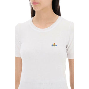 White Bea Short Sleeve Cotton Sweater With Orb Embroidery VIVIENNE WESTWOOD JOHN JULIA.