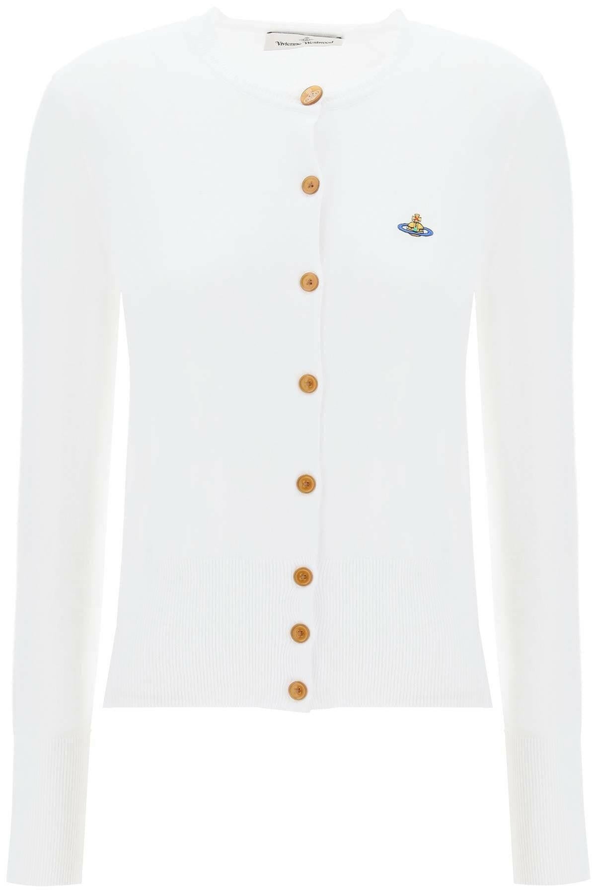 White Cotton Knit Bea Cardigan With Orb Logo Embroidery VIVIENNE WESTWOOD JOHN JULIA.