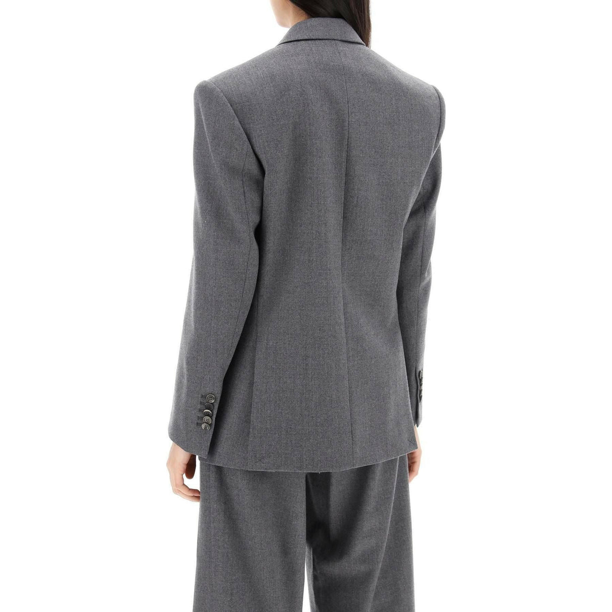 Charcoal Gray Double-Breasted Wool-Flannel Blazer WARDROBE.NYC JOHN JULIA.