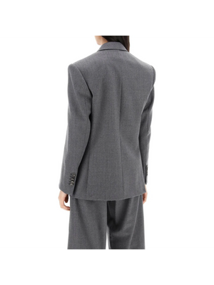 Charcoal Gray Double-Breasted Wool-Flannel Blazer WARDROBE.NYC JOHN JULIA.