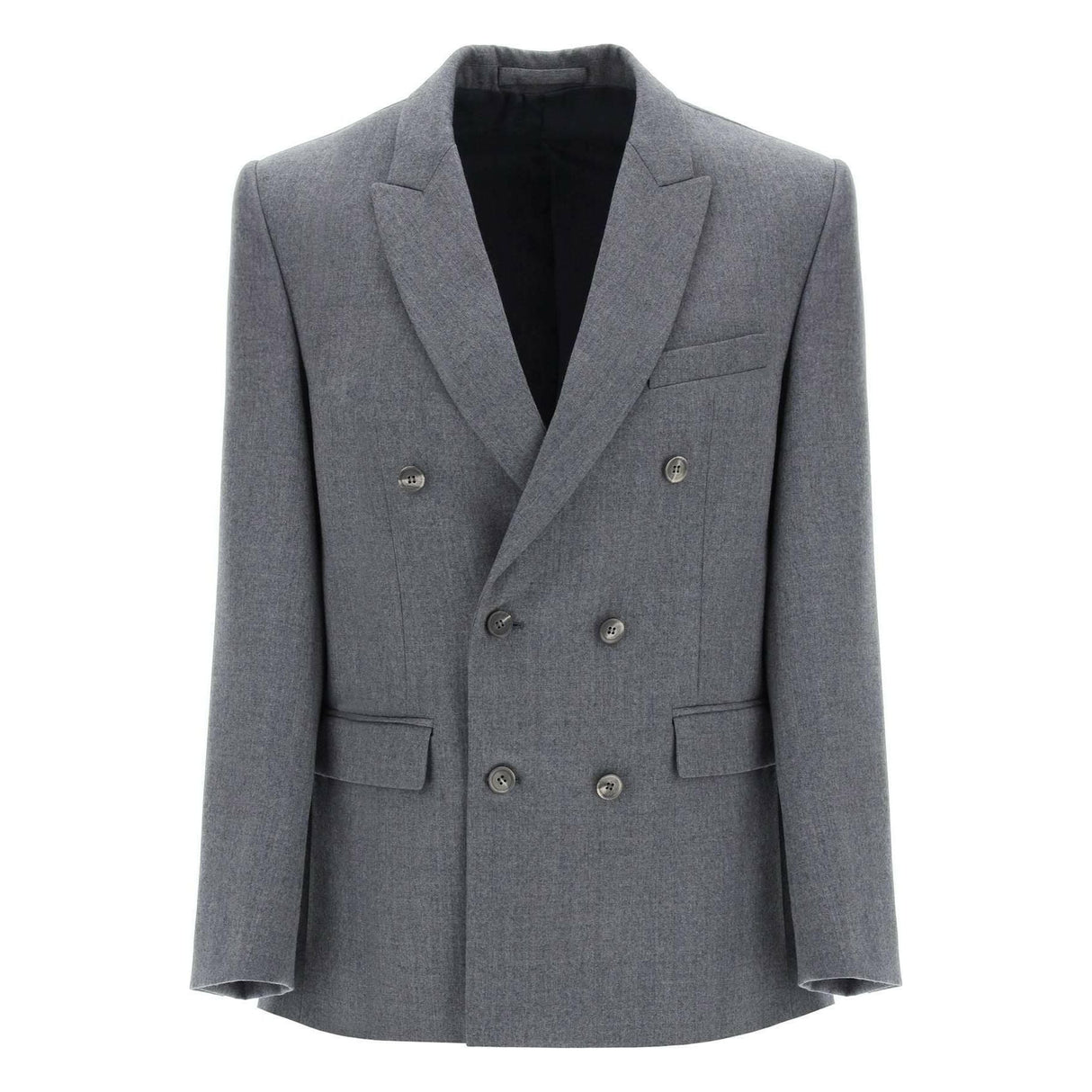 Charcoal Gray Double-Breasted Wool-Flannel Blazer WARDROBE.NYC JOHN JULIA.