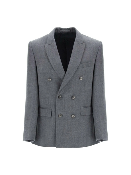 Charcoal Gray Double-Breasted Wool-Flannel Blazer WARDROBE.NYC JOHN JULIA.