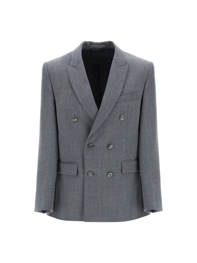 Charcoal Gray Double-Breasted Wool-Flannel Blazer WARDROBE.NYC JOHN JULIA.